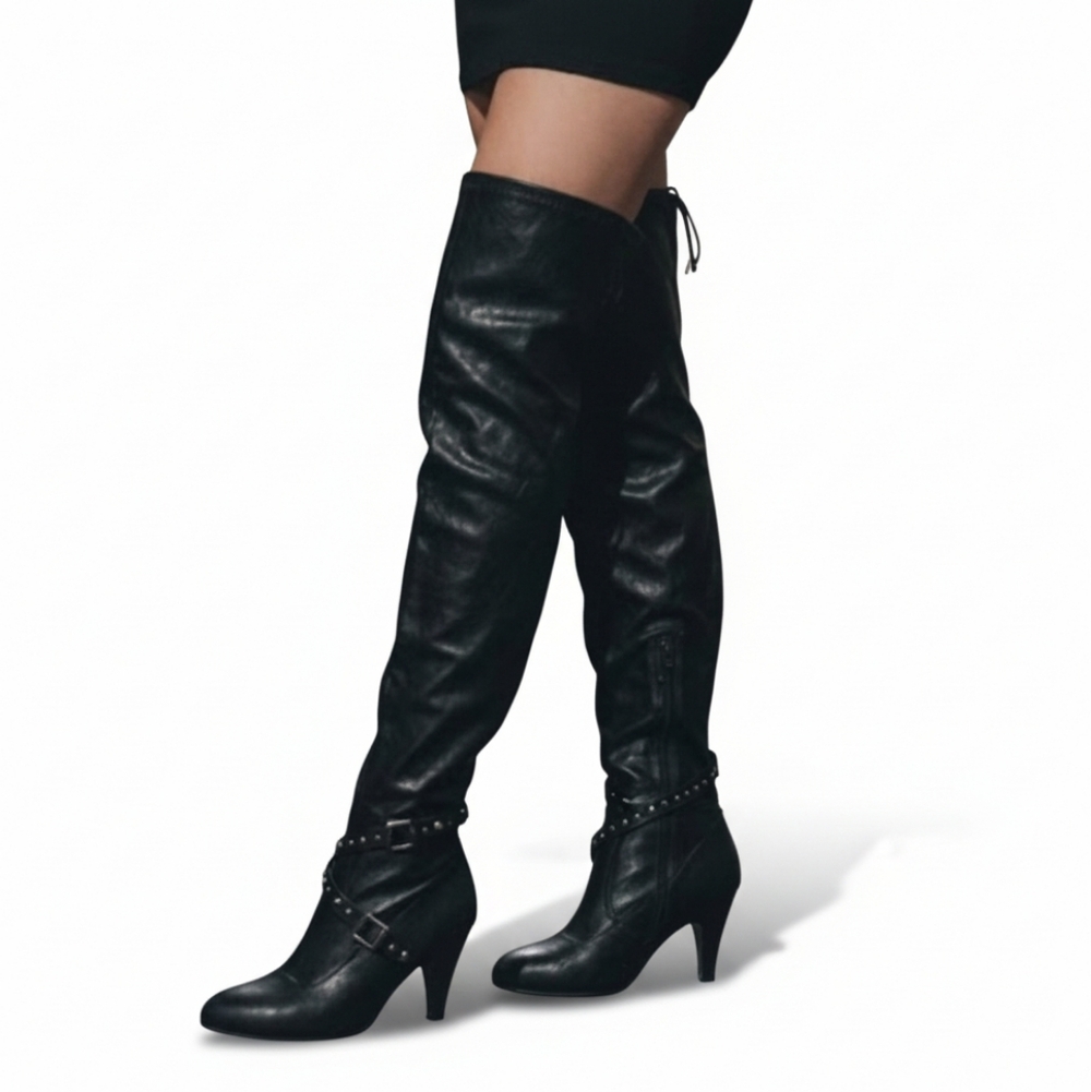 Chinese Laundry Over The Knee Faux Leather Boots Kingston Black Womens Size 5.5